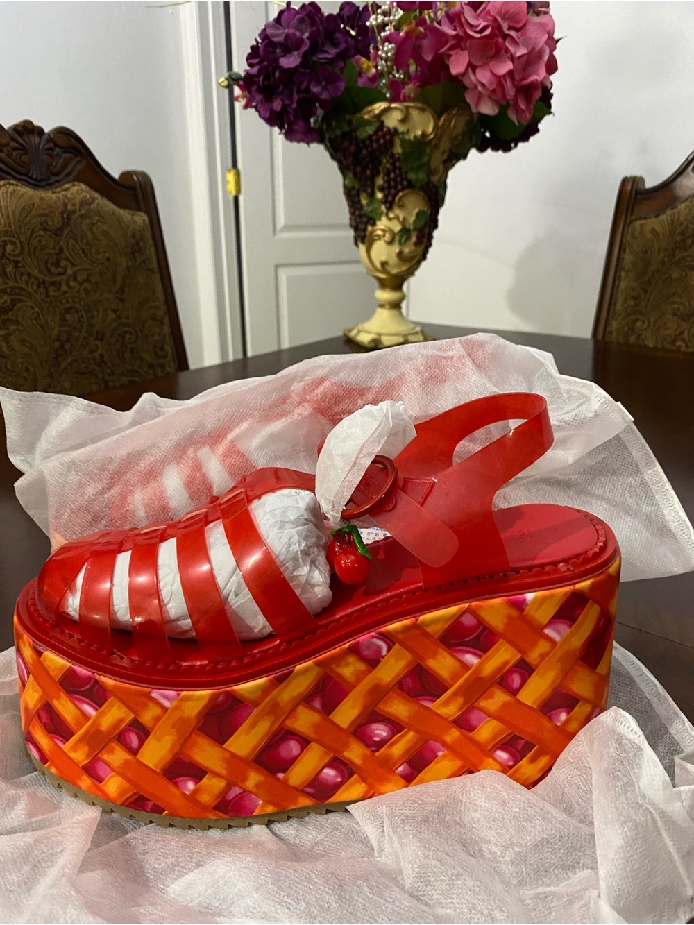 Sugar Thrillz Red Platform Sandal with Strawberry Charm